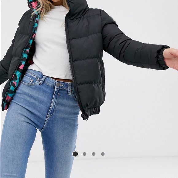 Brave Soul Jackets & Blazers - Brave Soul reversible Womens Neon animal print and Black puffer jacket